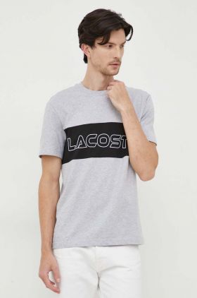 Lacoste tricou din bumbac culoarea gri, cu imprimeu