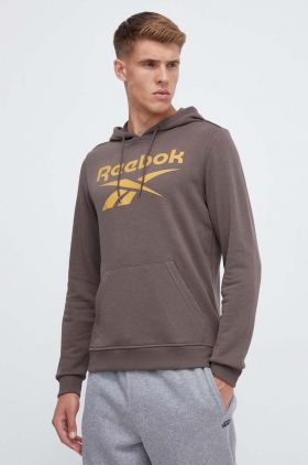 Reebok bluza barbati, culoarea maro, cu glugă, cu imprimeu