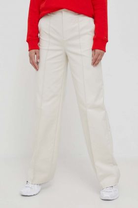 Sisley pantaloni femei, culoarea bej, lat, high waist