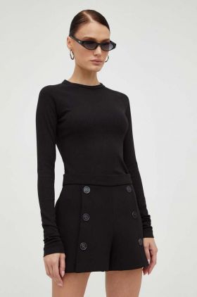 The Kooples pantaloni scurti femei, culoarea negru, neted, high waist