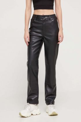 Tommy Jeans pantaloni femei, culoarea negru, drept, high waist