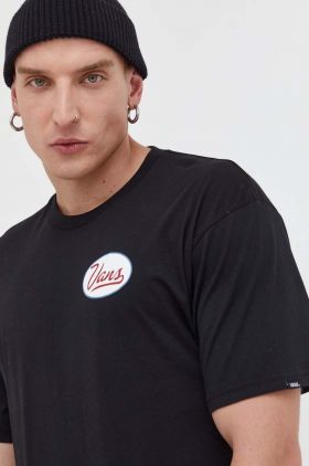 Vans tricou din bumbac culoarea negru, cu imprimeu