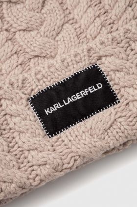 Karl Lagerfeld caciula de lana culoarea bej, de lana, din tricot gros