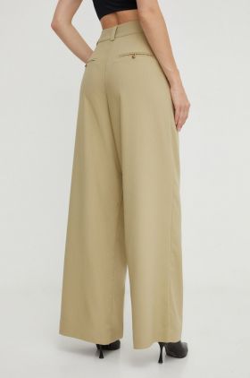 Notes du Nord pantaloni femei, culoarea verde, lat, high waist