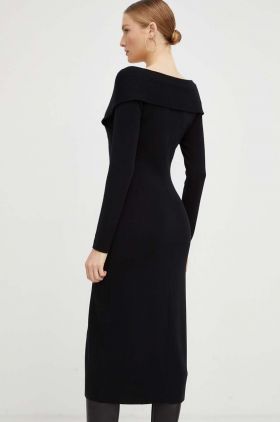 Luisa Spagnoli rochie din lana culoarea negru, midi, mulata