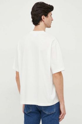 Lacoste tricou din bumbac culoarea alb, cu imprimeu