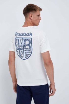 Reebok tricou din bumbac culoarea bej, cu imprimeu