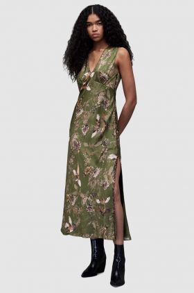 AllSaints rochie KARLA PEGGY DRESS culoarea verde, midi, drept