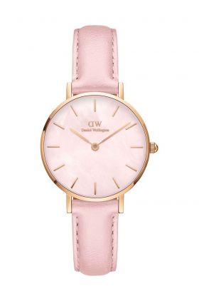 Daniel Wellington ceas Petite 28 Pink leather femei, culoarea roz