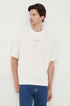 Lacoste tricou din bumbac culoarea alb, cu imprimeu