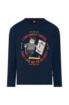 Lego longsleeve din bumbac pentru copii culoarea albastru marin, cu imprimeu