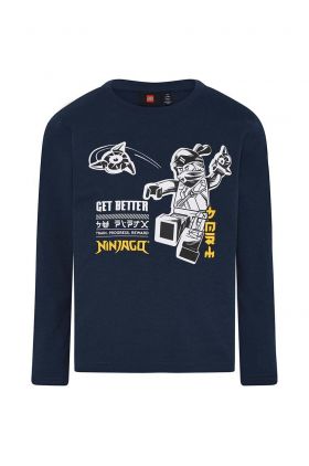 Lego longsleeve din bumbac pentru copii culoarea albastru marin, cu imprimeu