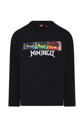 Lego longsleeve din bumbac pentru copii culoarea negru, cu imprimeu