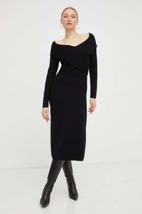 Luisa Spagnoli rochie din lana culoarea negru, midi, mulata