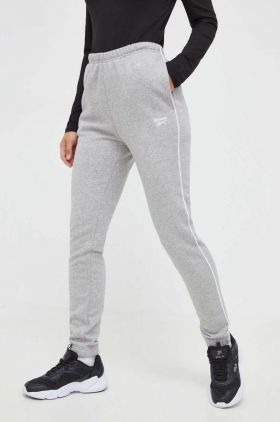 Reebok pantaloni de trening culoarea gri, melanj