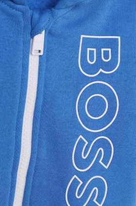 BOSS bluza bebe culoarea albastru marin, cu glugă, cu imprimeu