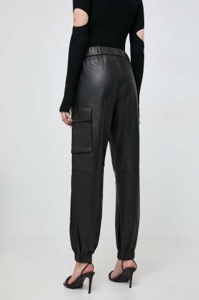 Notes du Nord pantaloni de piele femei, culoarea negru, high waist