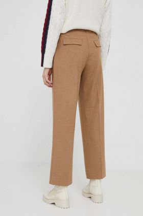 United Colors of Benetton pantaloni femei, culoarea maro, lat, high waist