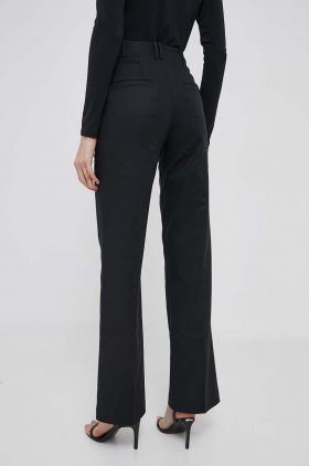 Sisley pantaloni femei, culoarea negru, drept, high waist