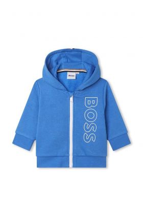 BOSS bluza bebe culoarea albastru marin, cu glugă, cu imprimeu