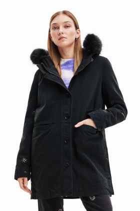 Desigual parka pentru copii femei, culoarea negru, de iarna