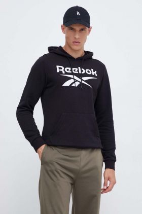 Reebok bluza barbati, culoarea negru, cu glugă, cu imprimeu