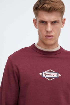 Reebok Classic hanorac de bumbac barbati, culoarea bordo, cu imprimeu