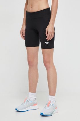 Reebok pantaloni scurti femei, culoarea negru, neted, high waist