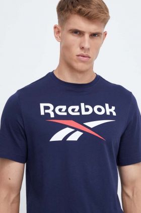 Reebok tricou din bumbac culoarea albastru marin, cu imprimeu