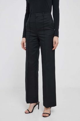 Sisley pantaloni femei, culoarea negru, drept, high waist