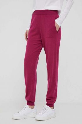 United Colors of Benetton pantaloni din amestec de casmir culoarea roz, drept, high waist