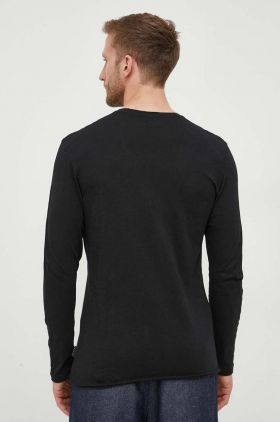 Sisley longsleeve din bumbac culoarea negru, neted