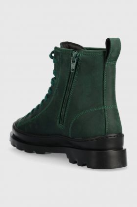 Camper bocanci de piele Brutus femei, culoarea verde, cu toc plat, K400325.041