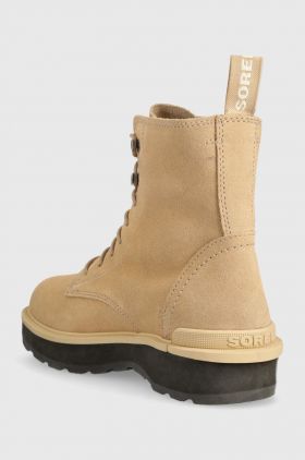 Sorel bocanci din piele intoarsa HI LINE LACE femei, culoarea bej, cu toc plat, izolat, 2009111262