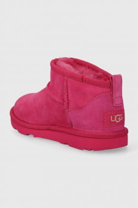 UGG cizme de zapada din piele intoarsa KIDS CLASSIC ULTRA MINI culoarea roz