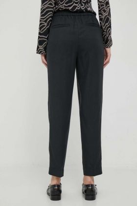 Sisley pantaloni femei, culoarea negru, drept, high waist