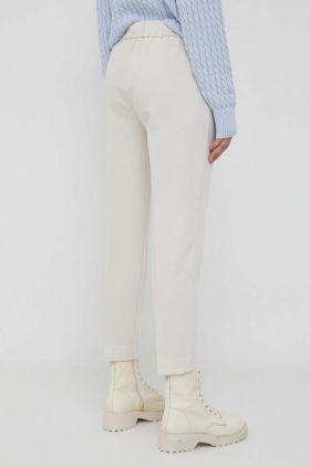 Sisley pantaloni femei, culoarea bej, fason tigareta, high waist