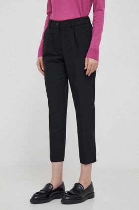 Sisley pantaloni femei, culoarea negru, drept, high waist