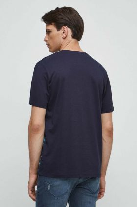 Medicine tricou din bumbac culoarea albastru marin, cu imprimeu