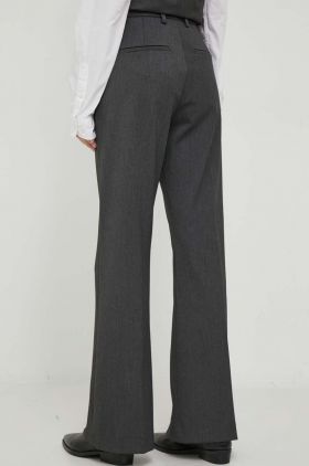 Mos Mosh pantaloni femei, culoarea gri, drept, high waist