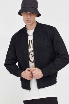 Abercrombie & Fitch geaca bomber barbati, culoarea negru, de tranzitie