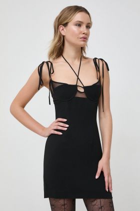 Bardot rochie culoarea negru, mini, mulata