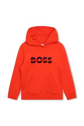 BOSS bluza copii culoarea rosu, cu glugă, cu imprimeu