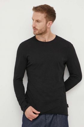 Sisley longsleeve din bumbac culoarea negru, neted