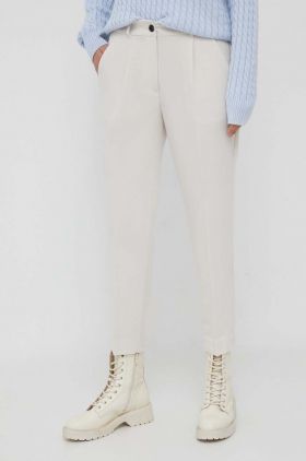 Sisley pantaloni femei, culoarea bej, fason tigareta, high waist