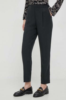 Sisley pantaloni femei, culoarea negru, drept, high waist