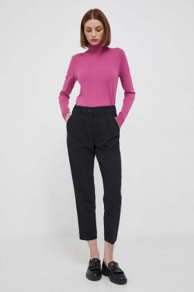 Sisley pantaloni femei, culoarea negru, drept, high waist