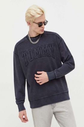 Tommy Jeans hanorac de bumbac barbati, culoarea gri, cu imprimeu