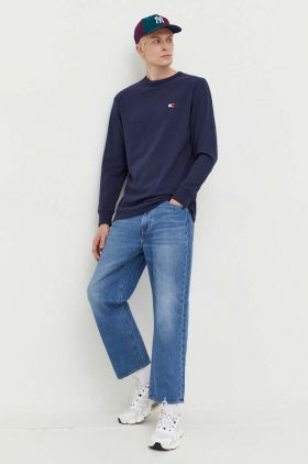 Tommy Jeans longsleeve din bumbac culoarea albastru marin, cu imprimeu