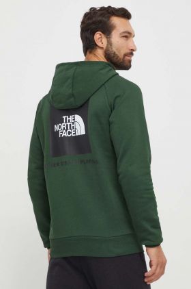 The North Face hanorac de bumbac Raglan Redbox bărbați, culoarea verde, cu glugă, cu imprimeu NF0A2ZWUI0P1